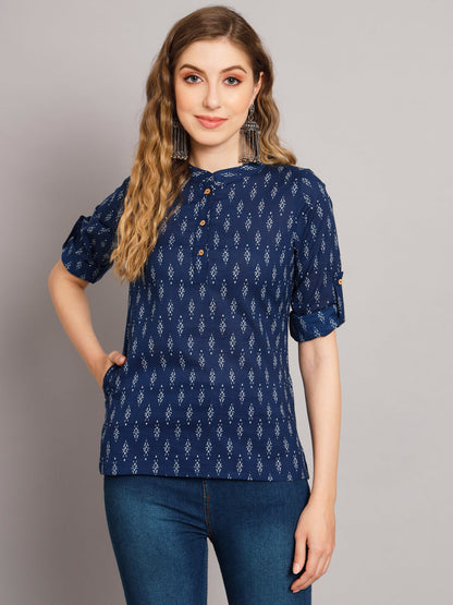 Women's Cotton Lurex Printed Flared Top