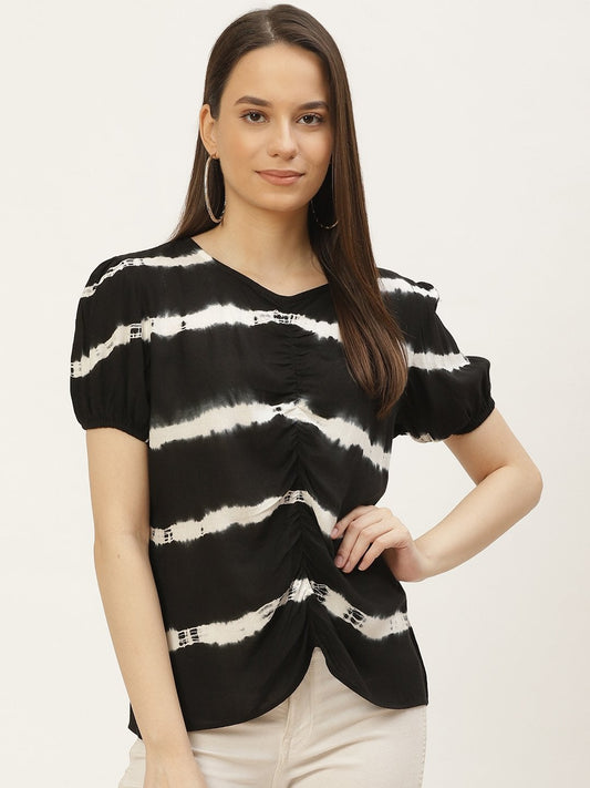 Women's Black Rayon Tie-Dye Top (1pc)