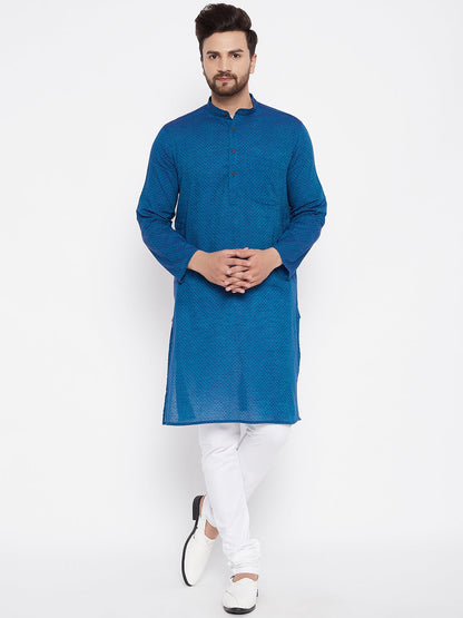 Men's Cotton Blue Straight Kurta