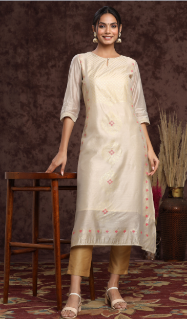 Women's Black Modal Chanderi Printed Straight Kurta