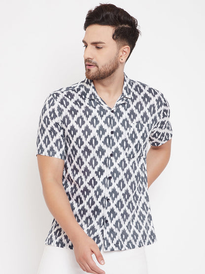Men's Ikat Print Cuban Collar Shirt