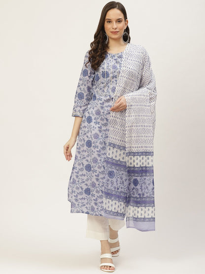 Women's Purple Printed & Embroided Kurta with Trousers & Dupatta (3pc)