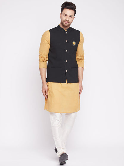 Men Black Nehru Jacket by Even App