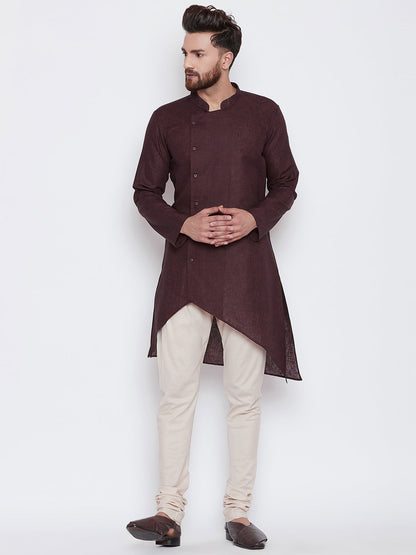 Men's Chocolate Brown Asymmetric Kurta