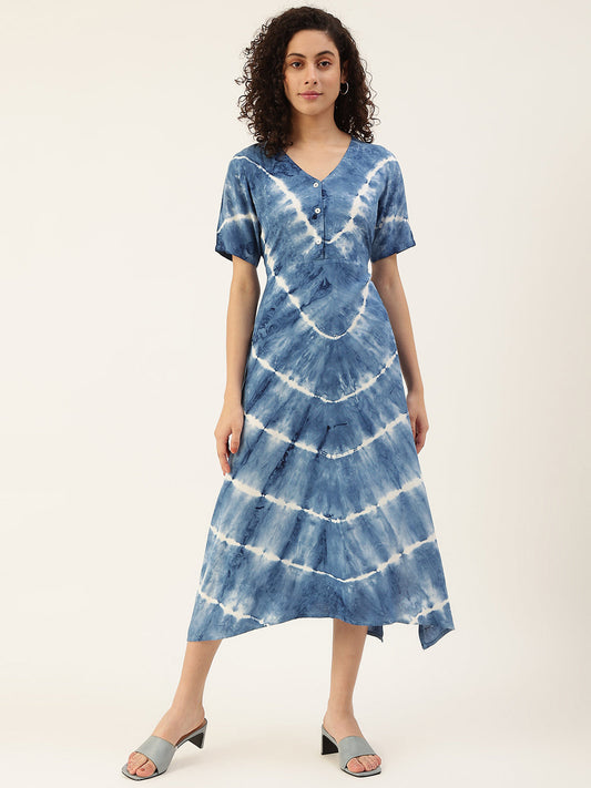 Women's Blue Lehriya Side Slit Dress