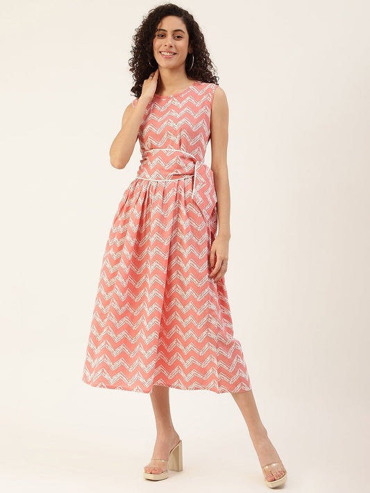 Women's Zig-zag printed Cotton Kurta with Belt