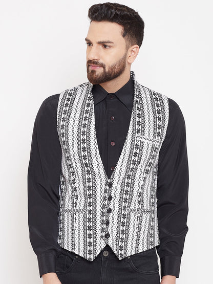 Men's Ethnic Print Monochrome Waistcoat