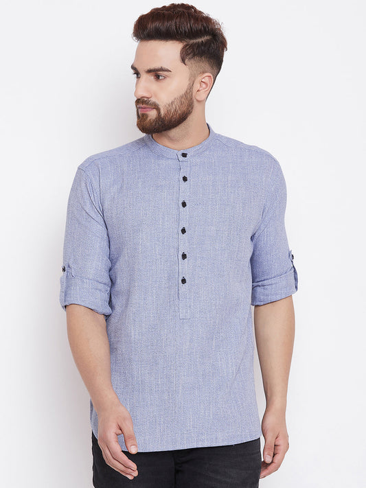 Men's Light Grey Cotton Shirt Kurta