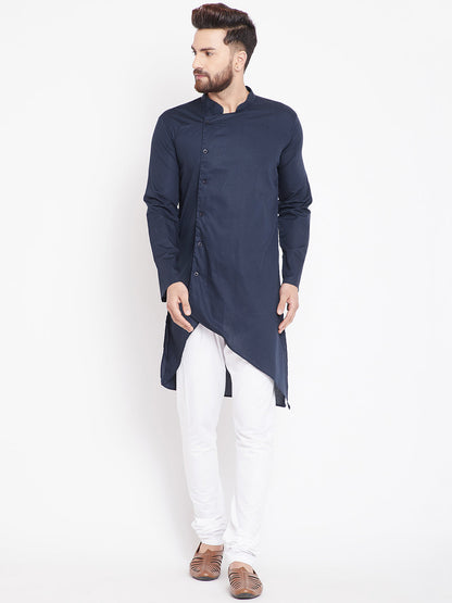 Men's Dark Grey Asymmetrical Cotton Kurta