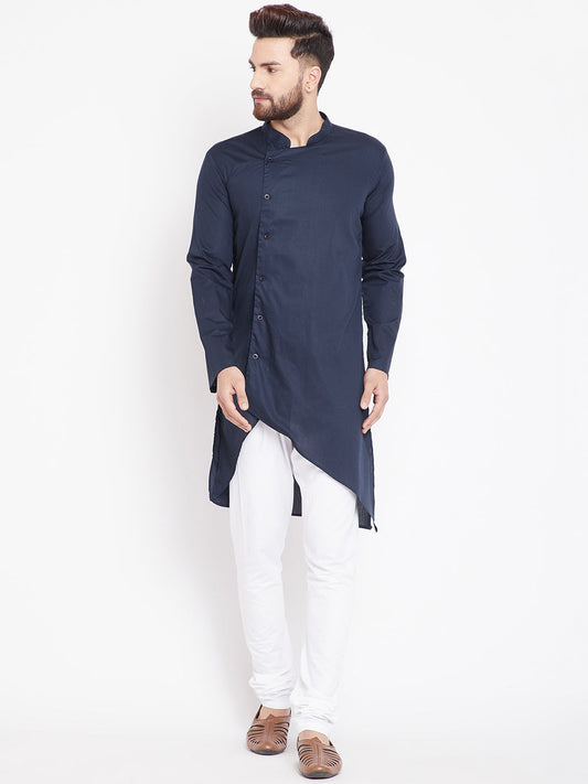 Men's Dark Grey Asymmetrical Cotton Kurta