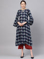Women's Multicolor Cotton Solid Balloon Sleeve Round Neck Casual Kurta Only