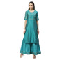 Women's Rama Green Chanderi Printed Half Sleeve Round Neck Casual Kurta Sharara Set