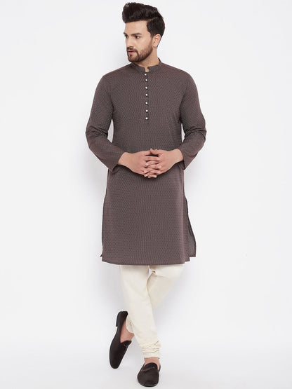 Men's Woven Design Brown Straight  Kurta