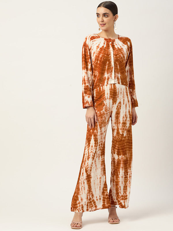 Women's Brown White Tie Dyed Co-Ords