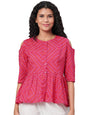 Women Pink Printed Cotton Top by Myshka (