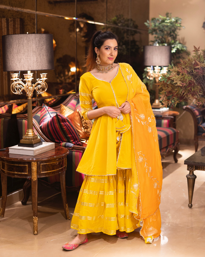 Women's Yellow Mellow Gotapatti Kurta Set