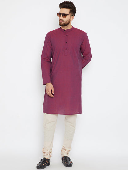 Men's Magenta Solid Cotton Kurta