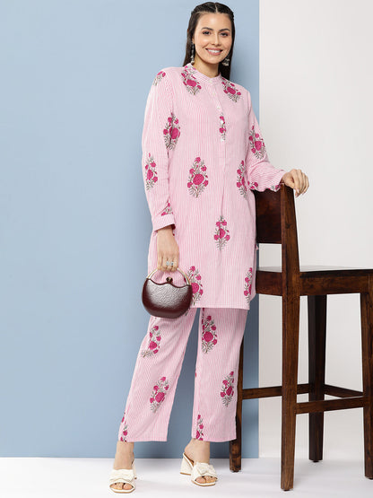 Women's Pink Floral Print Tunic Set