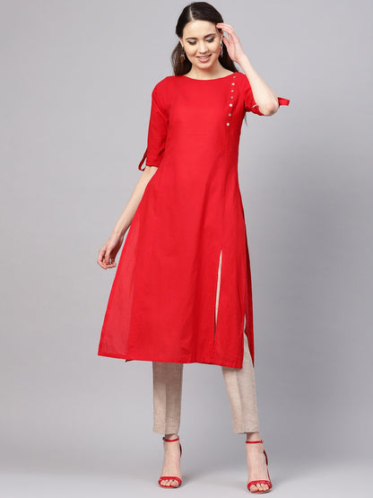 Women Orange Cotton Kurta by Myshka (