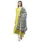 Women's Green Cotton Solid Full Sleeve Round Neck Casual Anarkali Kurta With Dupatta