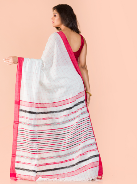Women's Off white handwoven cotton saree