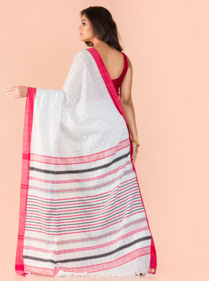 Women's Off white handwoven cotton saree