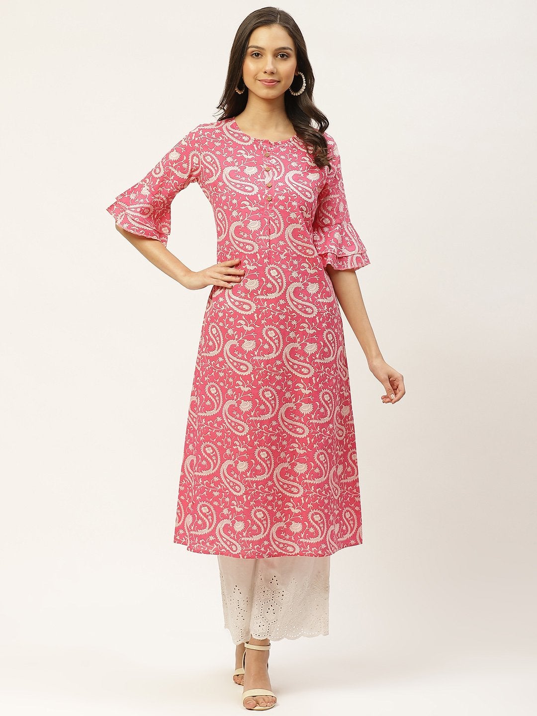 Women's Pink Cotton Staright Kurta