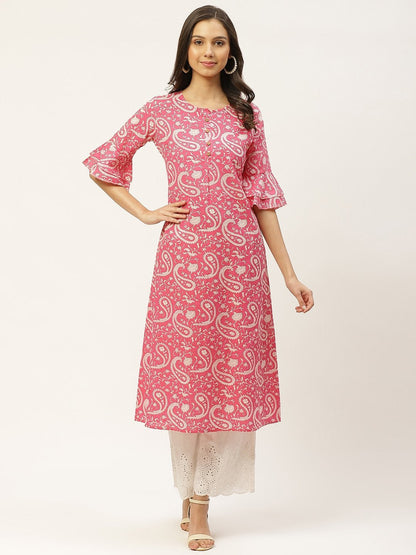 Women's Pink Cotton Staright Kurta