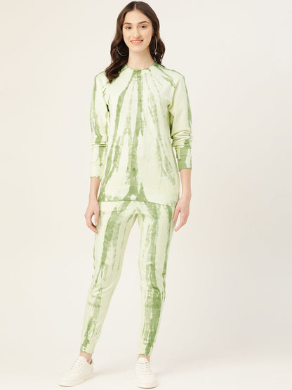 Women's White Green lighting Tie Dye Sweatshirt With Joggers