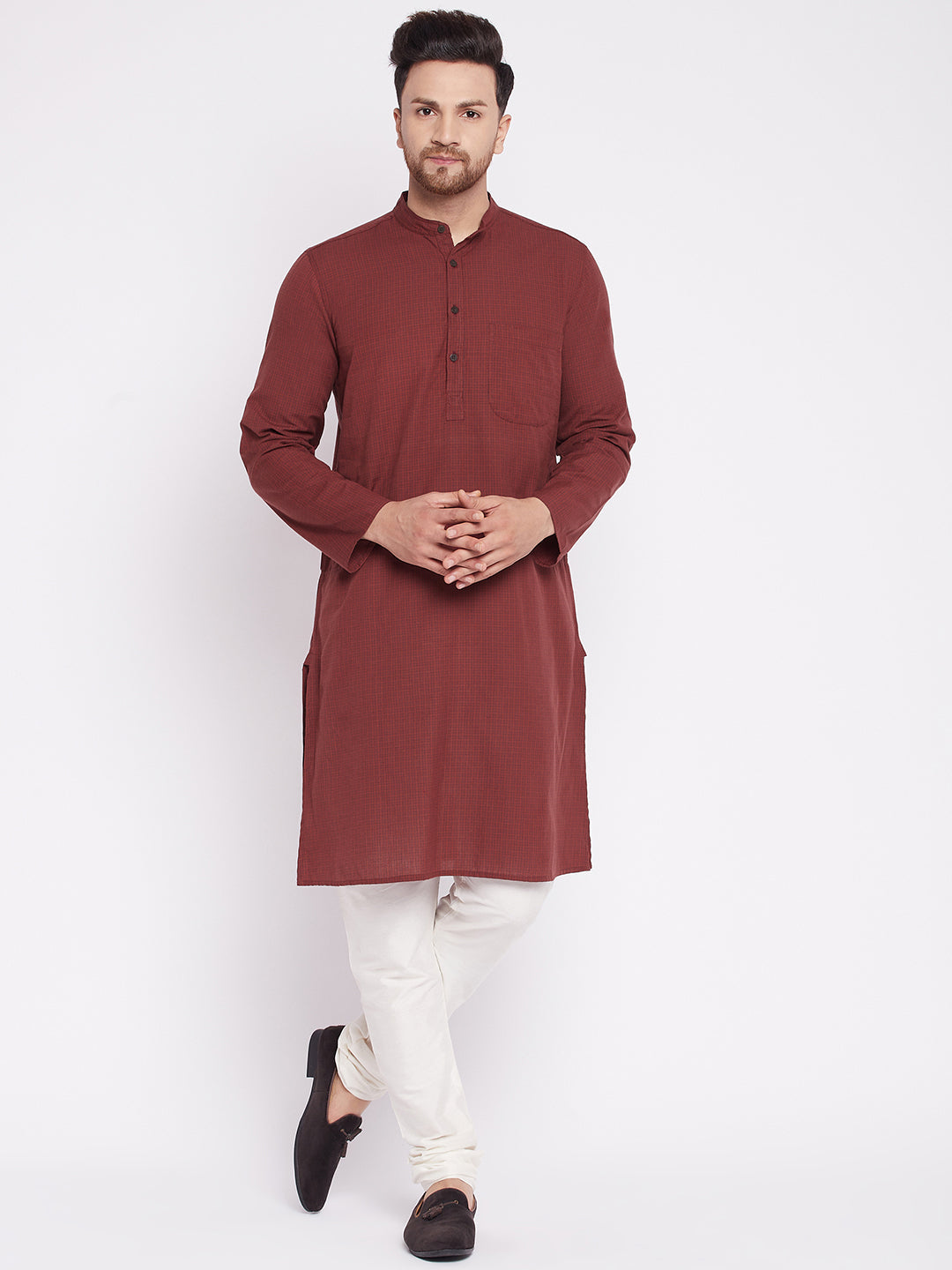 Men's Long Kurta with Band Colla