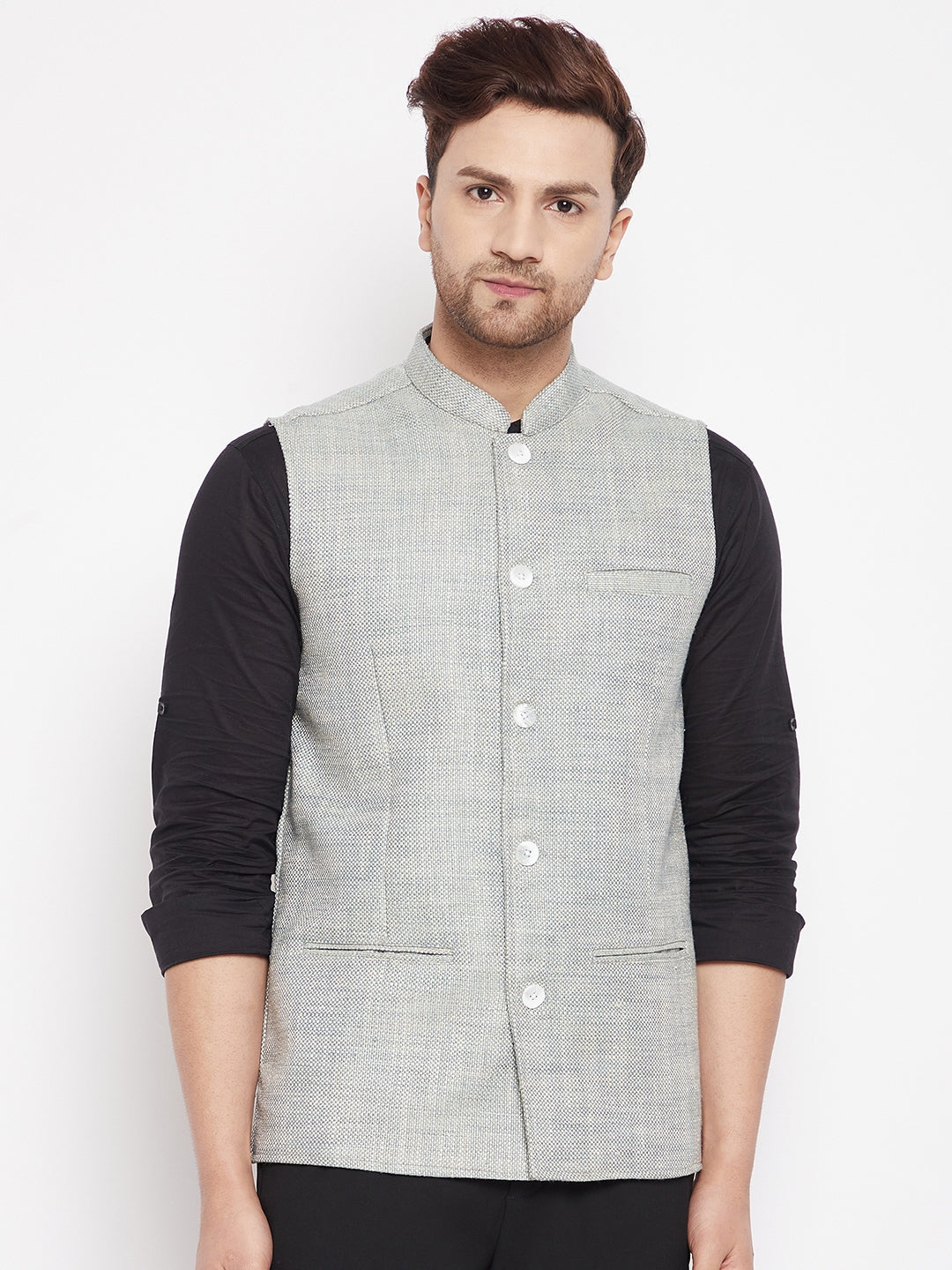 Men's Green Color Woven Nehru Jacket