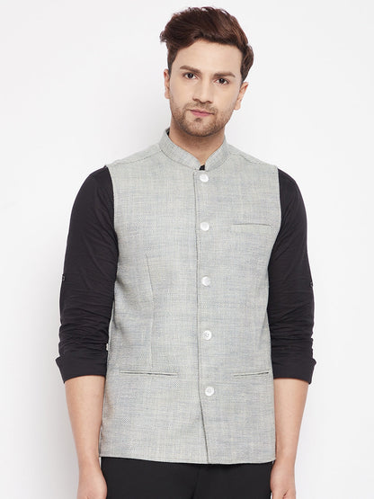 Men's Green Color Woven Nehru Jacket