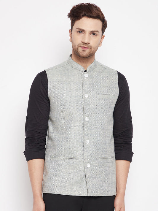 Men's Green Color Woven Nehru Jacket