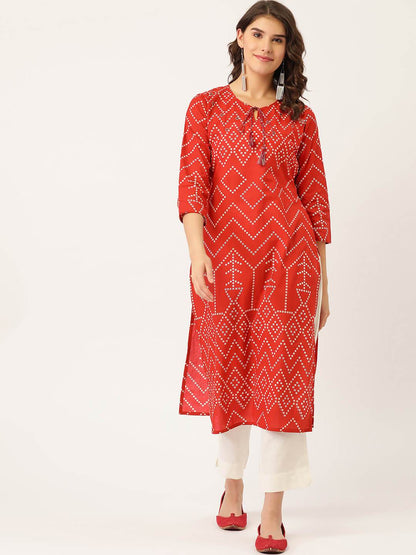 Women's Rayon Bandhani Printed with Mirror embroidery work Kurta