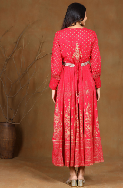 Women's Rayon Printed Flared Dress With Bel
