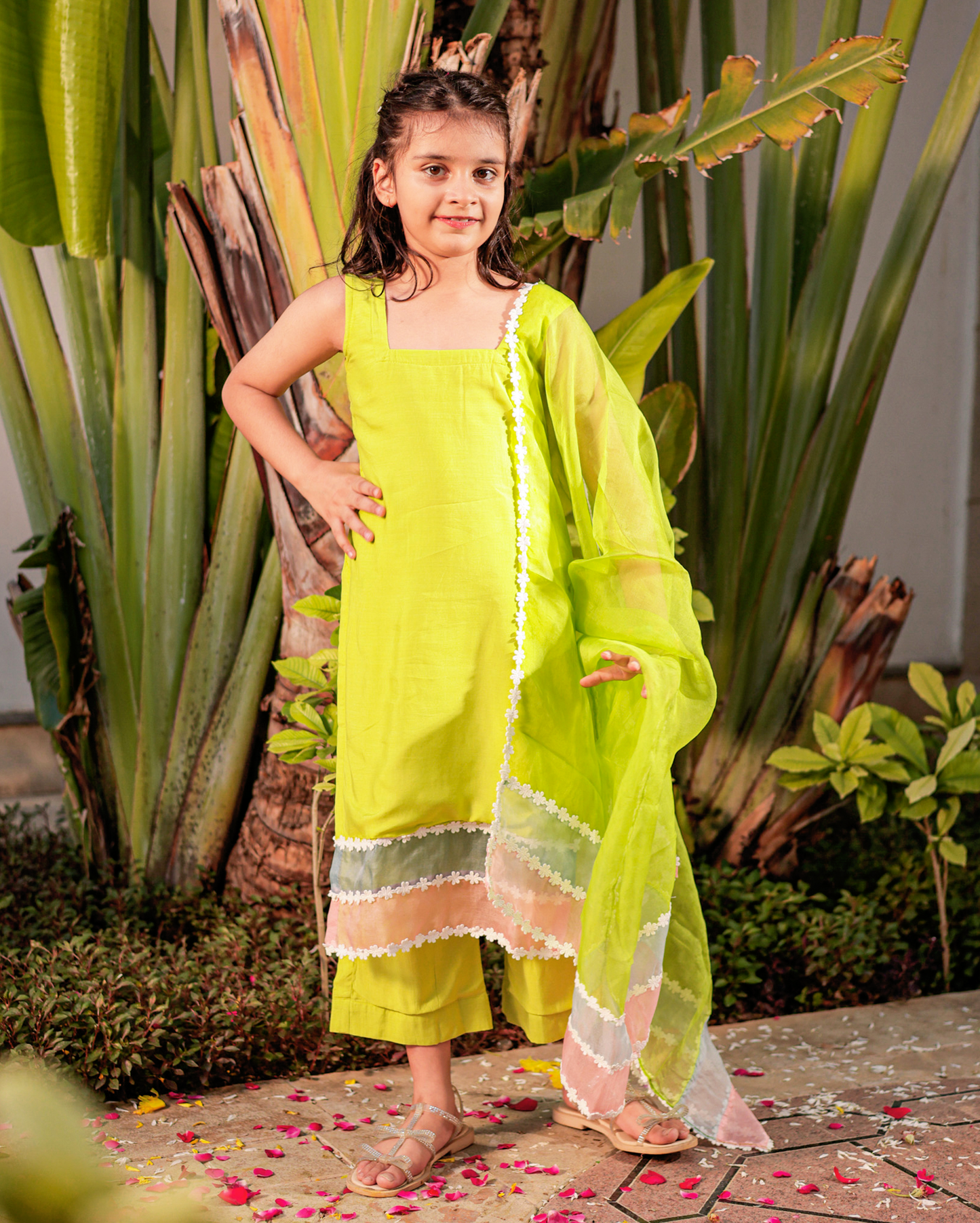 Girl's Gossamer Garden Green Muslin Suit Set