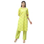 Women's Yellow Cotton Printed 3/4 Sleeve Round Neck Casual Kurta Pant Set