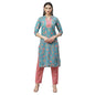Women's Multicolor Poly Cotton Printed 3/4 Sleeve Mandrin Neck Casual Kurta Pant Set