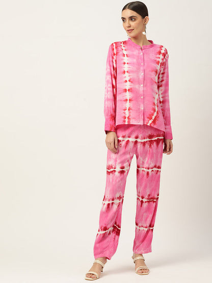 Women's Pink White Tie Dyed Co-Ords