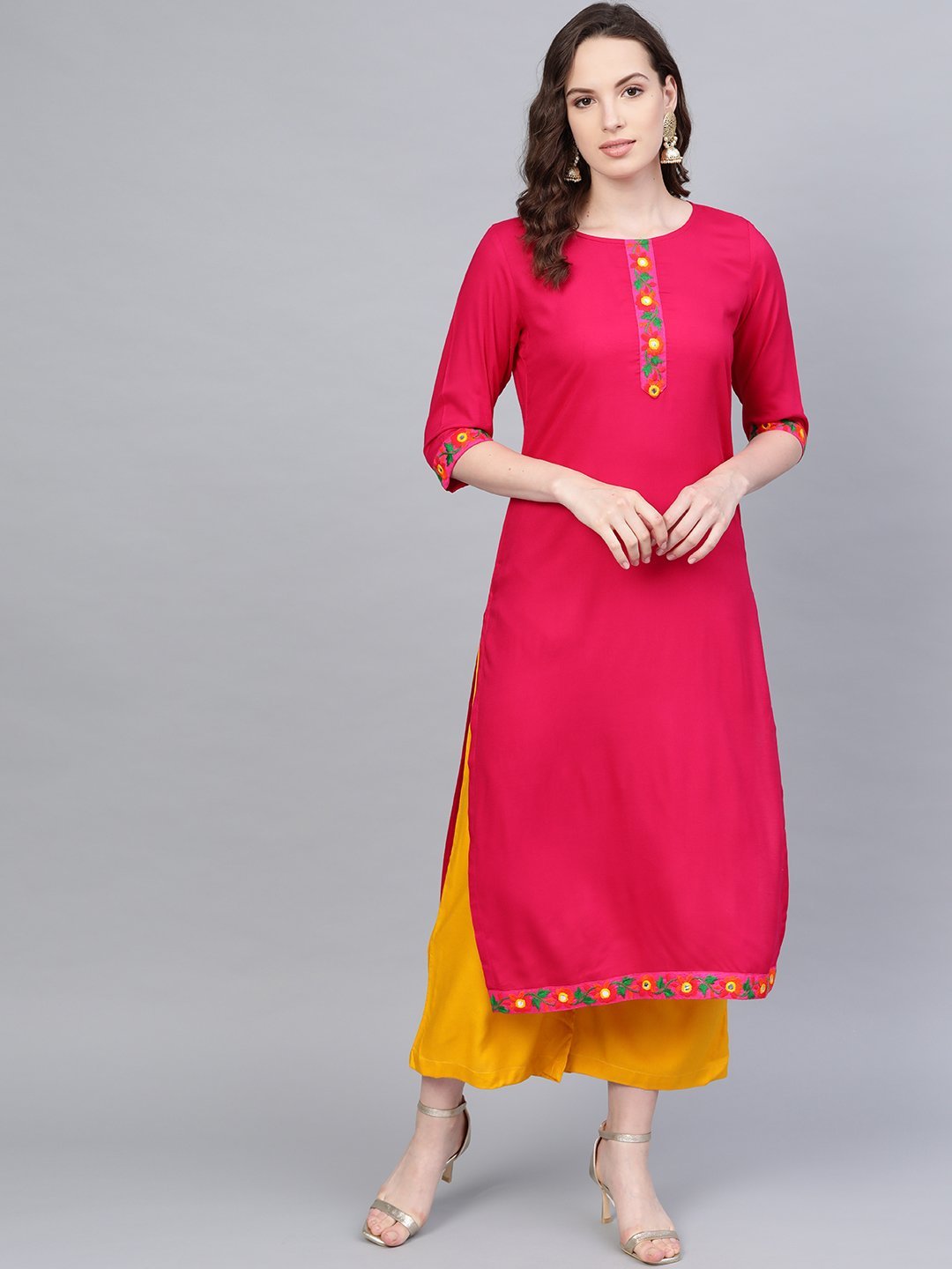 Women Pink Cotton Kurta Palazzo Set by Myshka (
