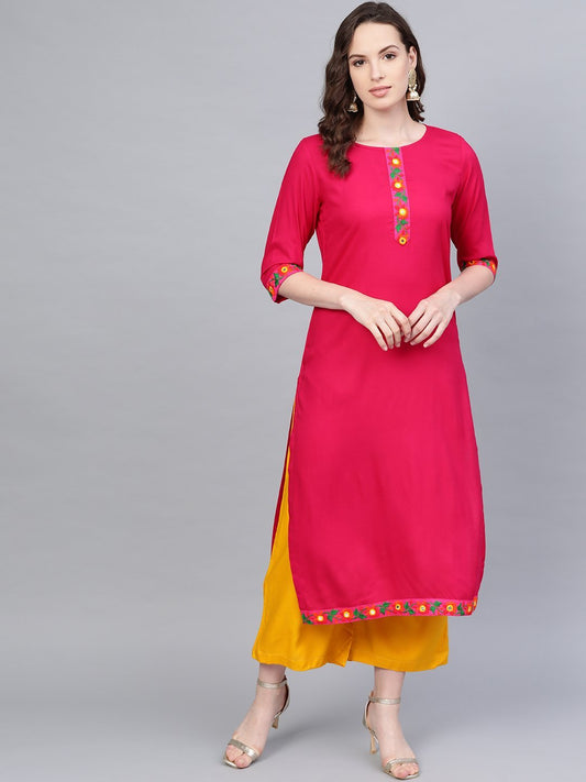 Women Pink Cotton Kurta Palazzo Set by Myshka (