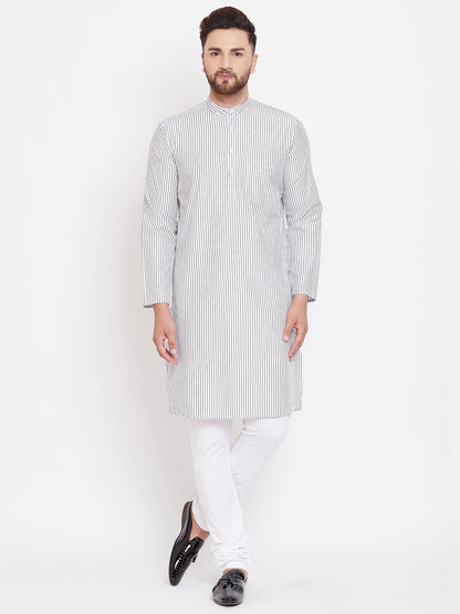 Men's Cotton White Striped Kurta