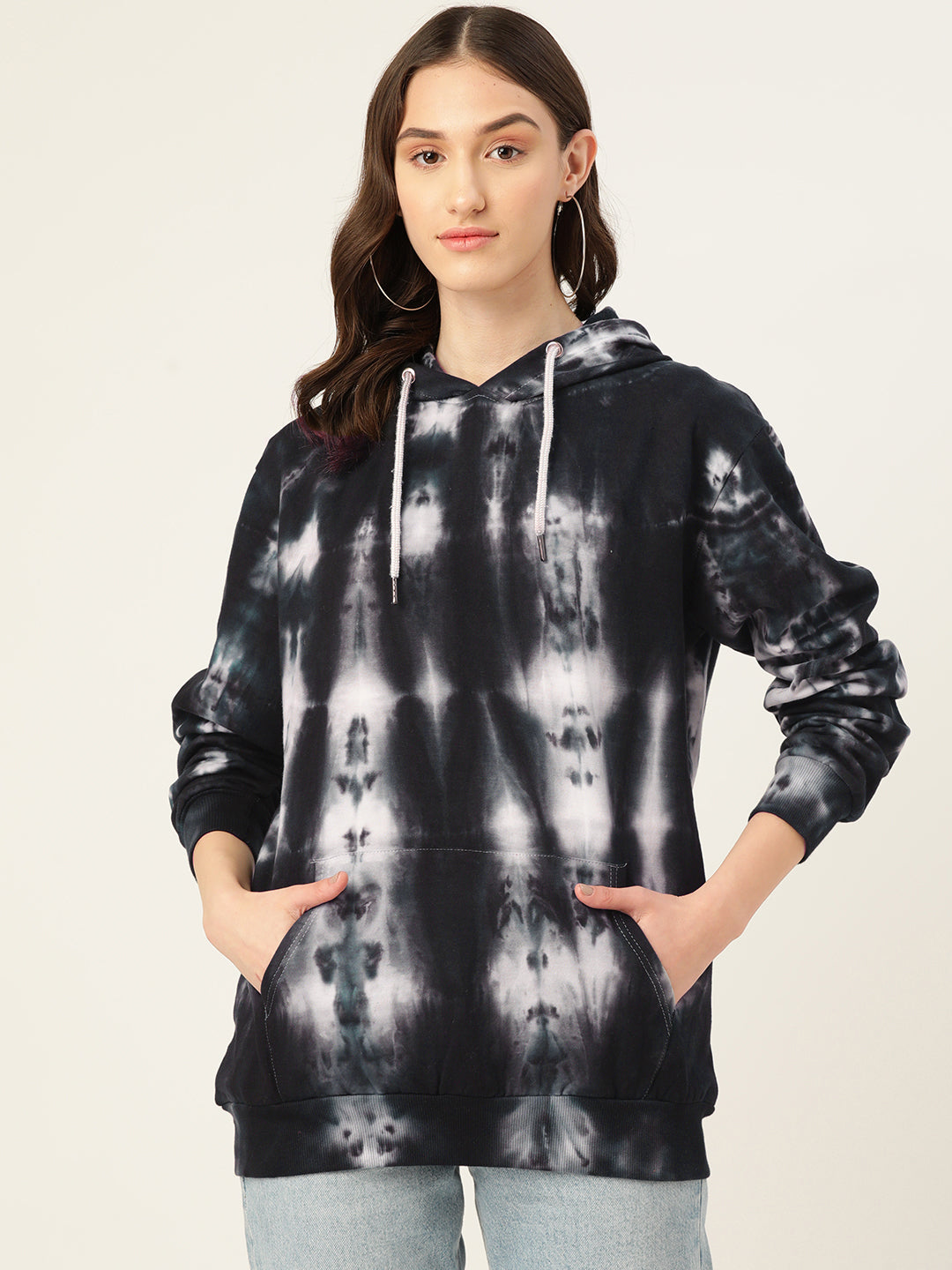 Women's Black and white Tie And Dye Hoodie