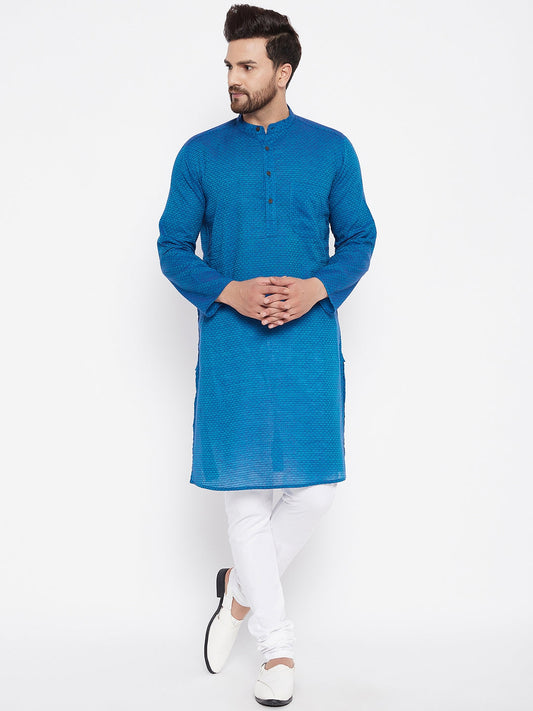 Men's Cotton Blue Straight Kurta