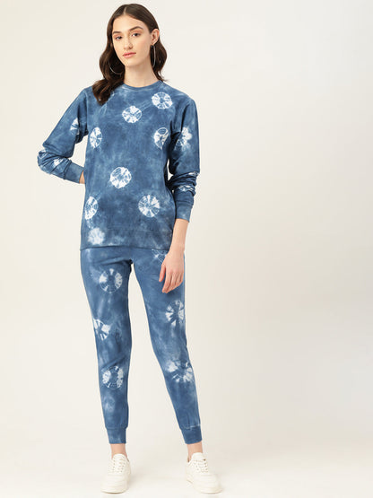 Women's Bandhej Blue Tie Dye Sweatshirt With Joggers