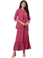 Women's Maroon Solid 3/4 Sleeve Polyester V Neck Casual Jacket & Skirt Set