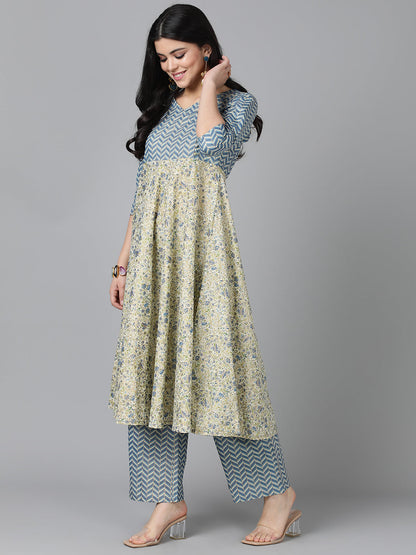 Women's Grey Printed Kurta Palazzo With Dupatta