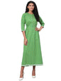 Women's Green Printed 3/4 Sleeve Cotton Round Neck Casual Dress