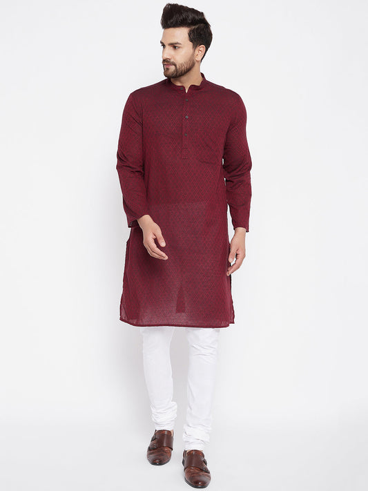Men's Cotton Maroon Straight  Kurta