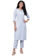 Women's Blue Printed 3/4 Sleeve Cotton Maidran Coller Kurta & Palazzo Set